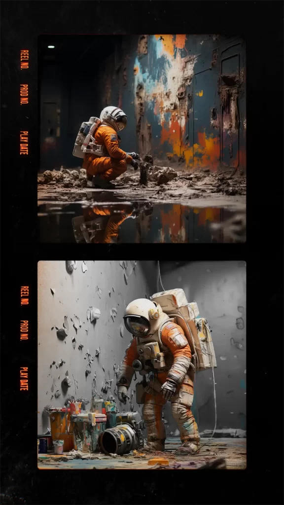 lonely cosmonaut in a delapidated room