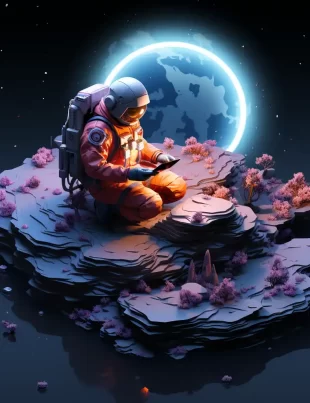 a lonely cosmonaut alone on an astroid reading email