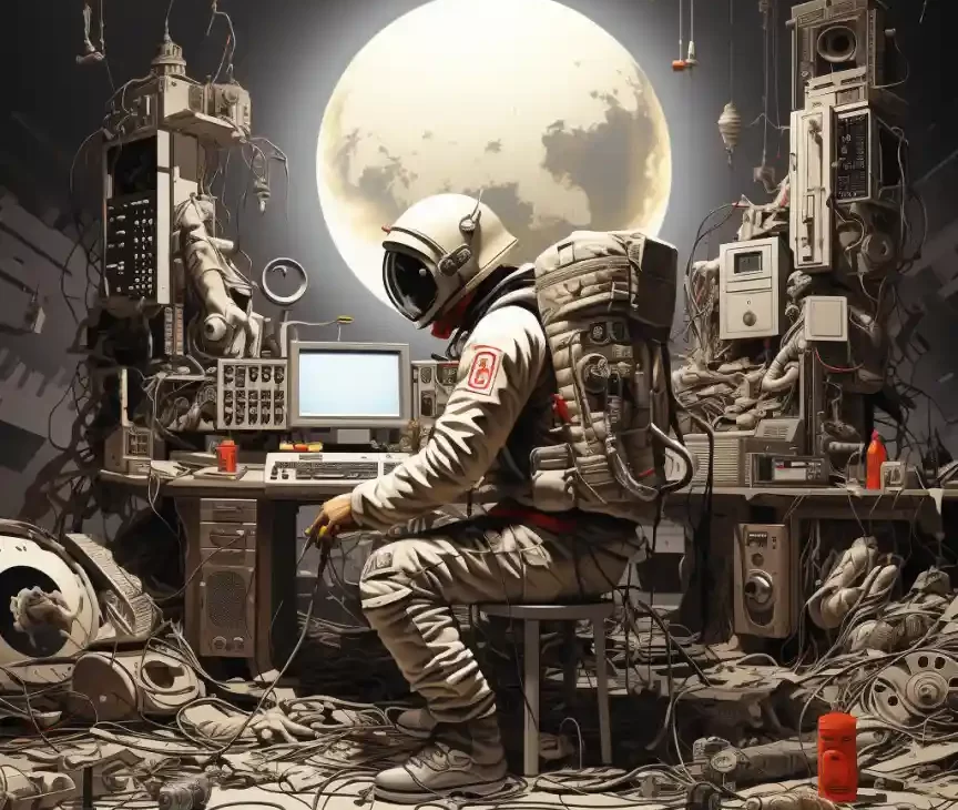 lonely astronaut checking email on an alien world