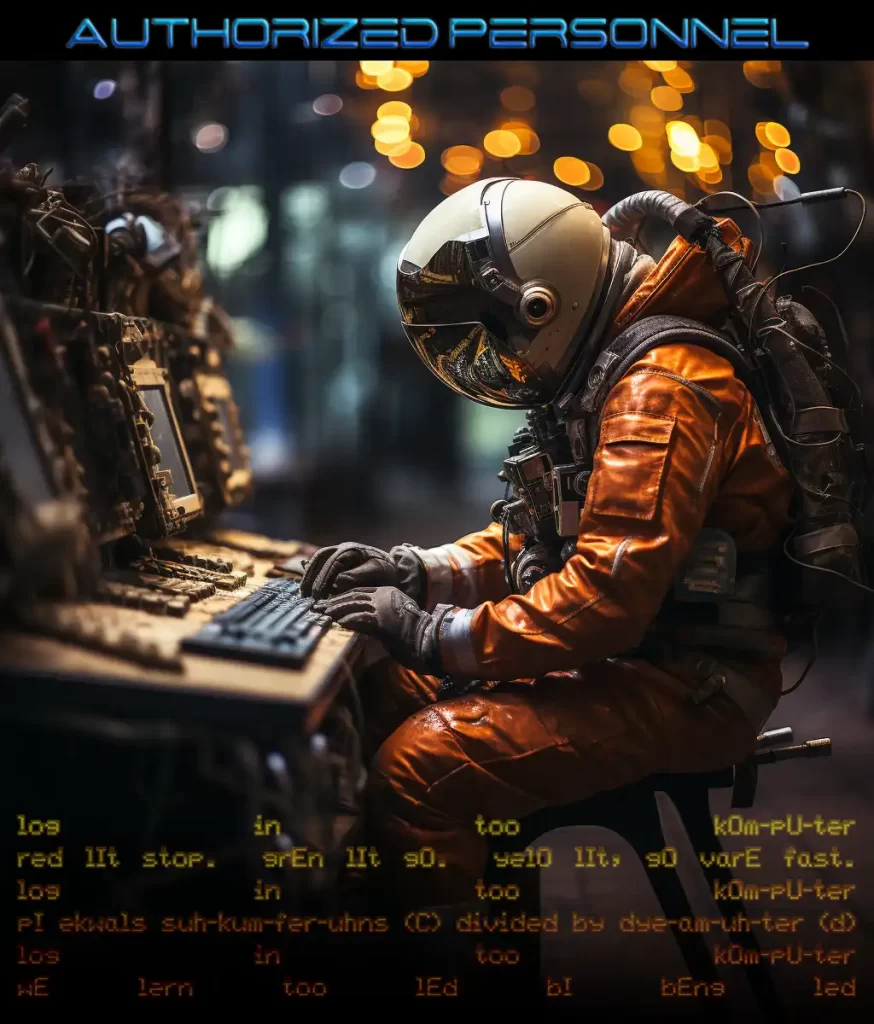 cosmonaut trying to hack a mainframe computer