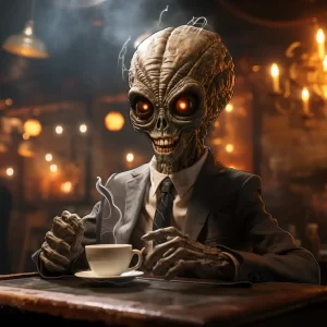 an alien tries his first cup of coffee and likes it