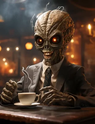 an alien tries his first cup of coffee and likes it