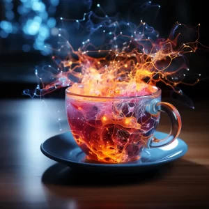 a galaxy shoots out of a cup of java