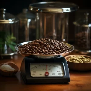 coffee beans being measured for weight