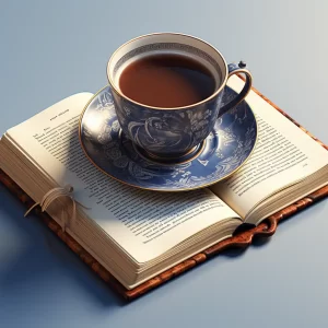 cup of coffee sitting on a history book